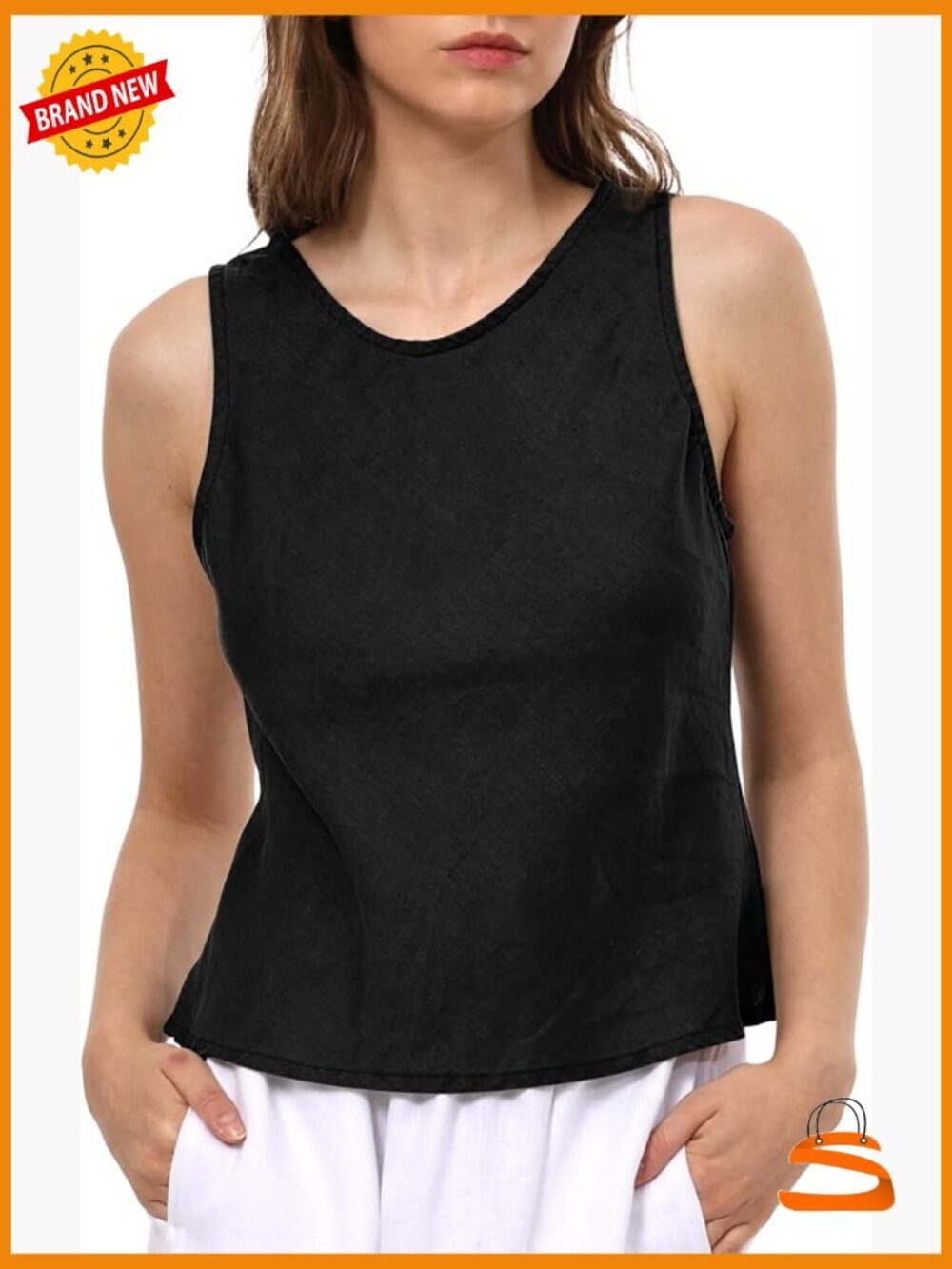 100% Linen Scoop Neck Sleeveless Blouse Tank Top Summer